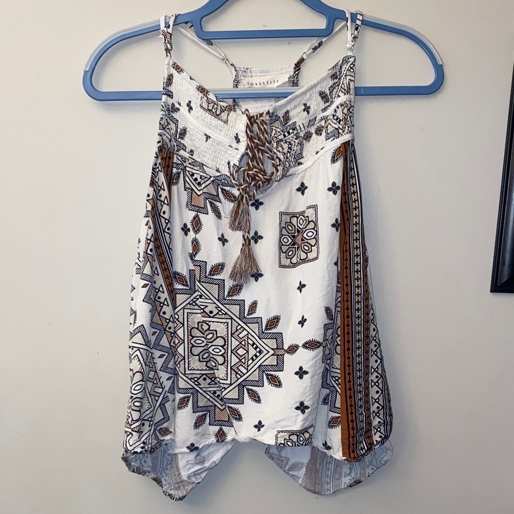 Lovestitch Aztec Geometric Print Tank Top - White and Brown